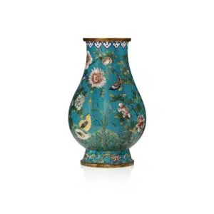 Chine, XIX ème siècle, vase en bronze et émaux cloisonnés. Marque "de Cheng" sous la base.