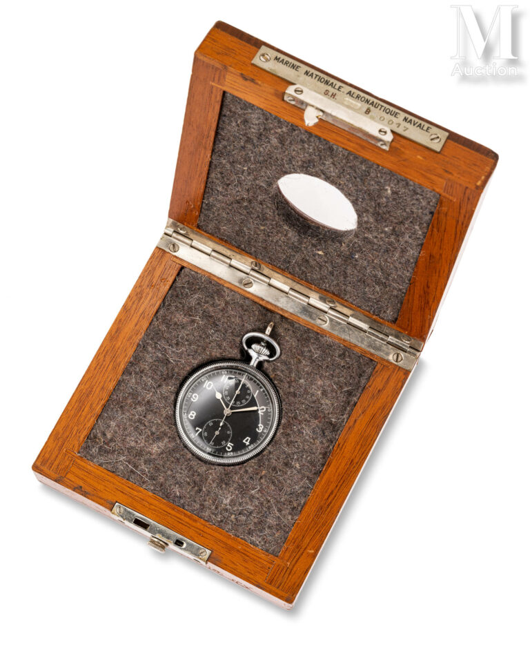 Breguet n° 0017, chronographe monopoussoir de poche en acier, avec son coffret naval