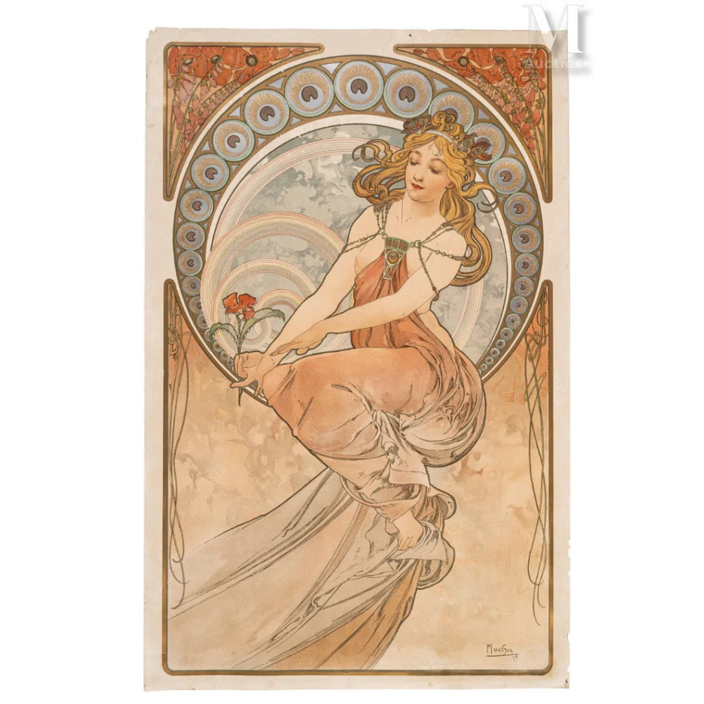 "Les Arts : Poésie, Dance, Peinture et Musique" d'Alfons Mucha lors de la vente du 21 Avril