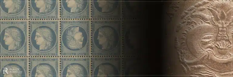 Timbres classiques français et détail d’une monnaie ancienne