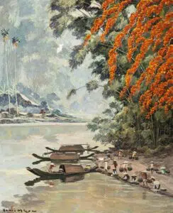 HENRI MÈGE (1904-1984) Matin de printemps, Flamboyants au fleuve