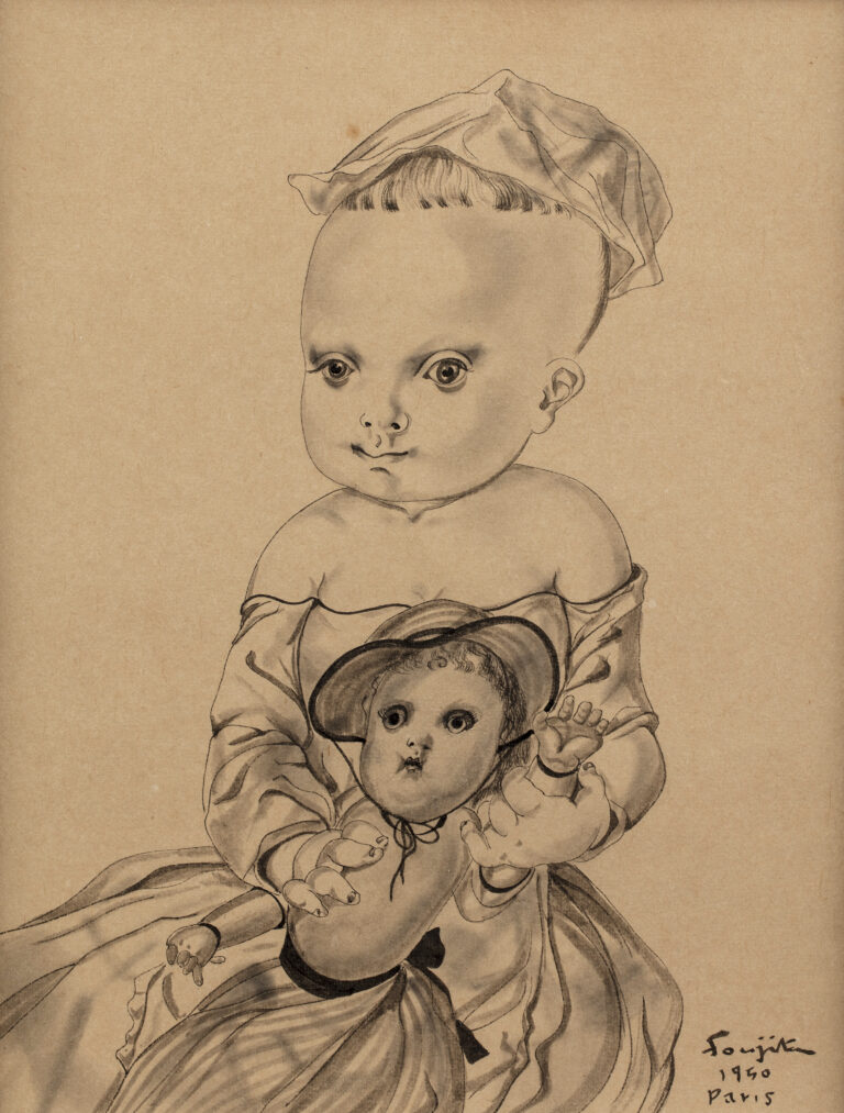 Leonard Tsuguharu FOUJITA (Edogama 1886 - Zürich 1968) Fillette à la poupée, 1950