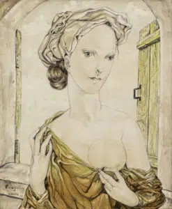 Jeune femme au turban, huile sur toile de Foujita