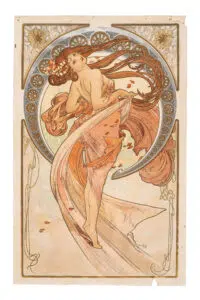 Estimation "Arts Nouveau & Arts Décoratif" et expertise de cette œuvre de "Alfonse Mucha", "Les Arts ( la dance)" proposer a la vente par notre cabinet d'expertise et adjugé 23 000 €