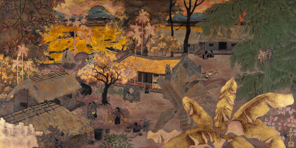 Adjugé 40 000 €_PHAM HAU (1903-1995)_Village en bord de rivière
