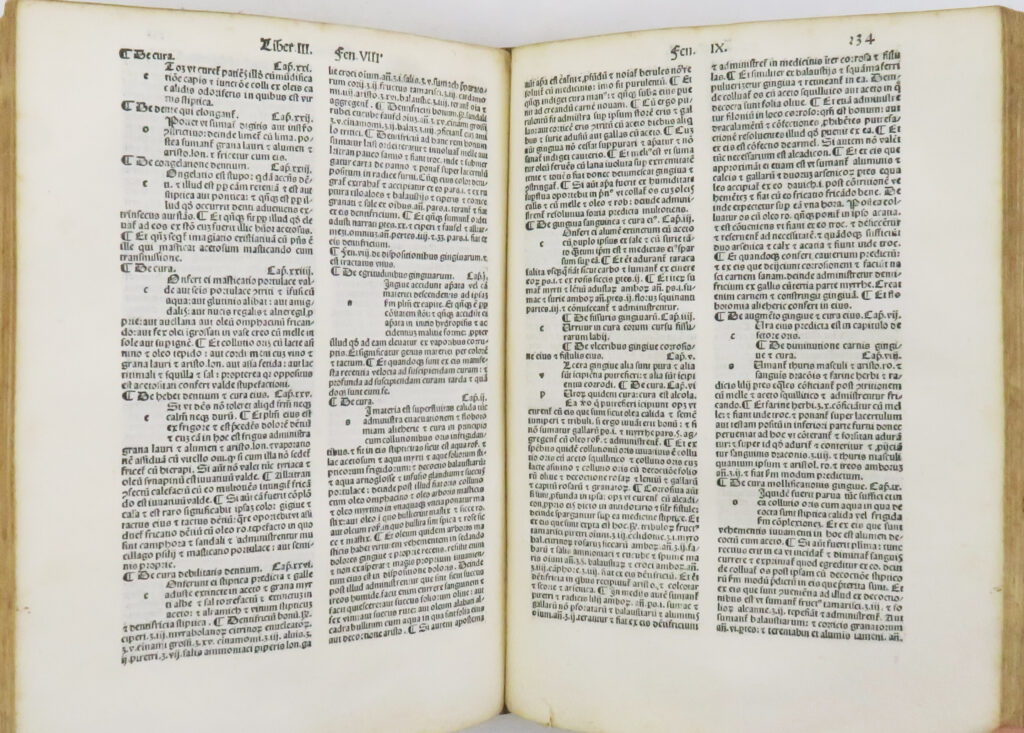 Très rare édition post-incunable du Canon d'Avicenne, le plus important texte médical jamais composé qui a codifié de façon définitive la médecine gréco-arabe et qui domina les écoles médicales en Europe et en Orient pendant cinq siècles. Plusieurs éditions parurent au 15e siècle ; elles sont toutes devenues d'une rareté insigne.