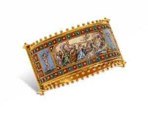 Adjugé 15 200 €_Bracelet micro-mosaïques_Description : Bracelet en or jaune 18k (750 millièmes) de forme ovale