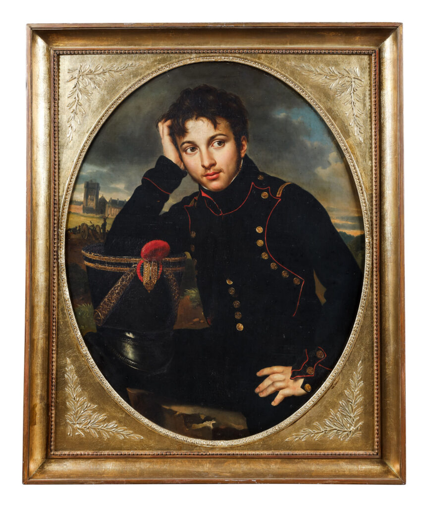 N1865-0001_Adjugé 10 000 €_PREEMTION Césarine DAVIN-MIRVAULT (Paris, 1773-1844)_Portrait d’un ancien élève de l’École impériale polytechnique devant le fort de Vincennes (1814). Huile sur toile, format ovale. Signée et datée en bas au centre : “C. Davin / née Mirvault 1814”.N1865-0001_Adjugé 10 000 €_PREEMTION Césarine DAVIN-MIRVAULT (Paris, 1773-1844)_Portrait d’un ancien élève de l’École impériale polytechnique devant le fort de Vincennes (1814). Huile sur toile, format ovale. Signée et datée en bas au centre : “C. Davin / née Mirvault 1814”.