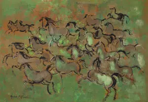 Estimation de l'œuvre "Chevaux en liberté" de l'artiste Hassan El Glaoui estimée et proposée par notre cabinet, adjugée 19 000 €