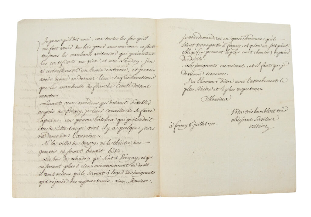 Estimation "Livres & Manuscrit" et expertise de cette lettre de "Voltare" proposer a la vente par notre cabinet d'expertise et adjugé 1 850 €, v5