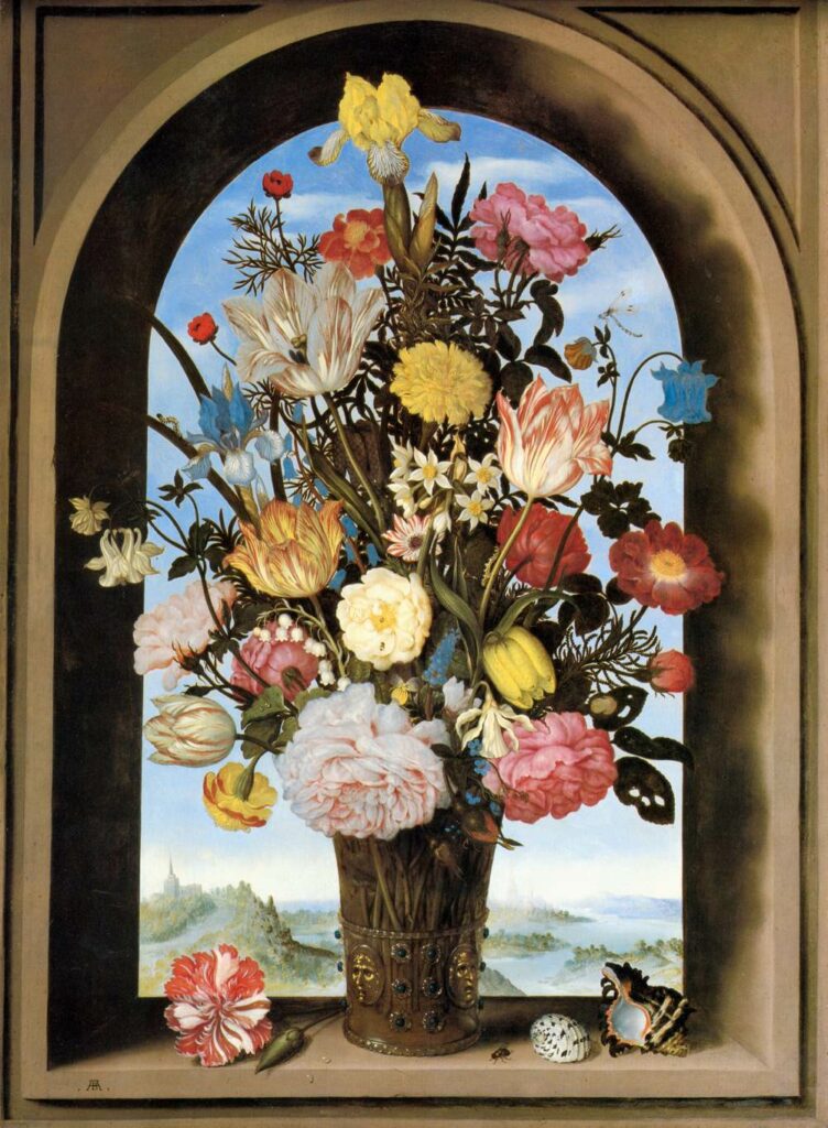 Expertise des œuvres de l'artiste et présentation de celui-ci, oeuvre "Vase de fleurs dans une fenêtre" de l'artiste "Ambrosius Bosschaert"