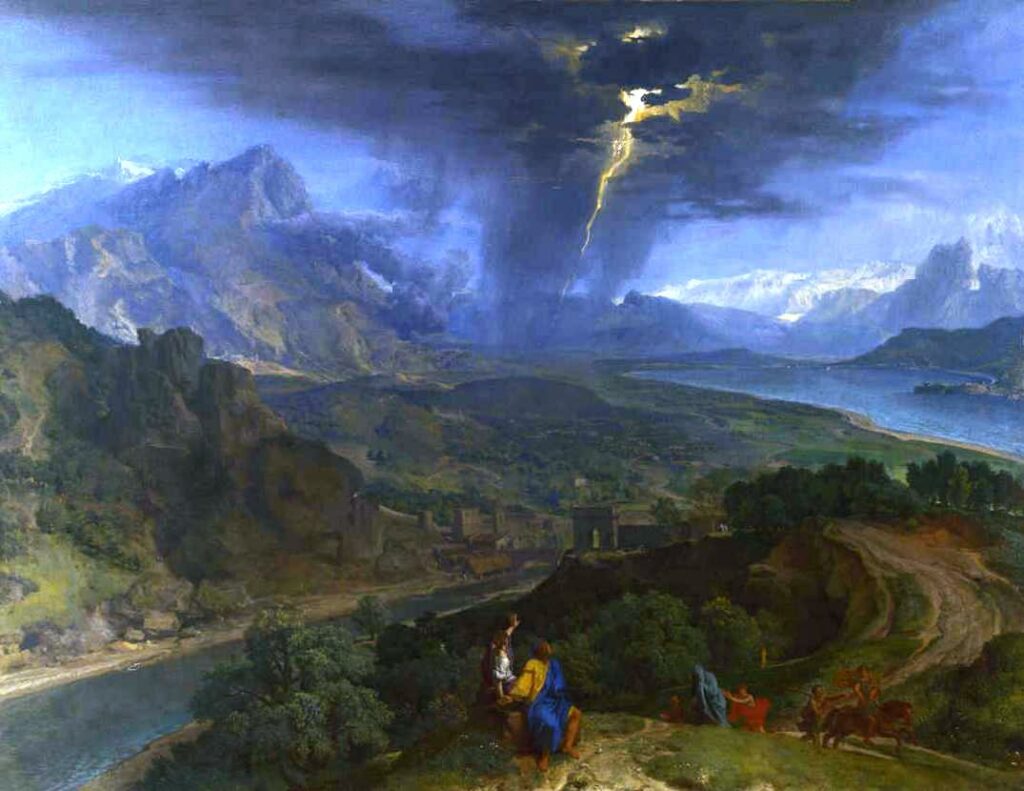 Expertise des œuvre de l'artiste et présentation de celui-ci, oeuvre "Paysage de montagne avec un éclair, National Gallery" de l'artiste "Jean Fançois Millet"