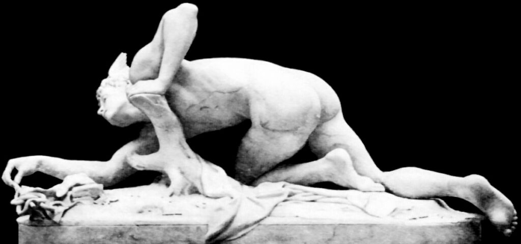 “Mercure inventant le caducée”(1879) par Jean-Antoine Idrac (1849-1884)
