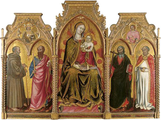 Expertise des œuvres de l'artiste et présentation de celui-ci, “Vierge à l'Enfant entre saint Gérard, saint Paul, saint André et saint Nicolas” (vers 1395)) de Taddeo di Bartolo (1362-1422)