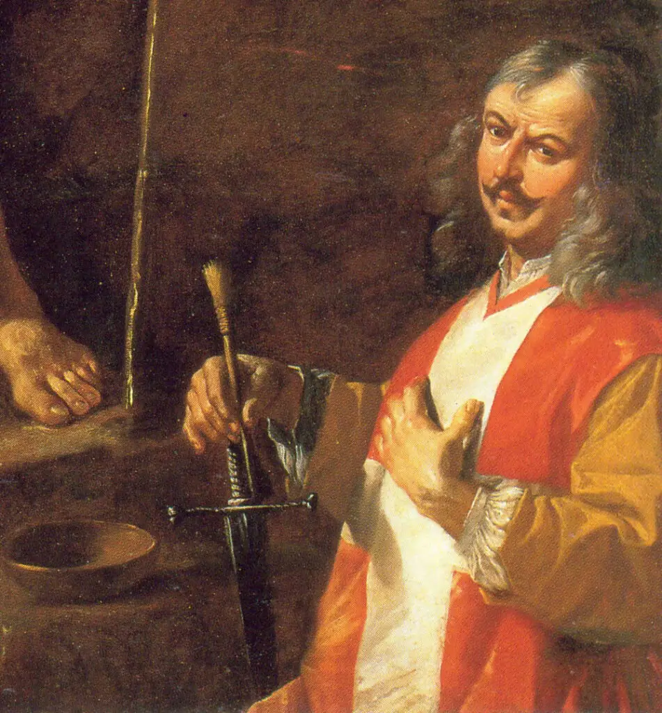 Expertise des œuvres de l'artiste et présentation de celui-ci, oeuvre "Predica di San Giovanni Battista avec l'auto-portrait de l'artiste, Mattia Preti. Église de San Domenico à Taverna (Calabre) en Italie