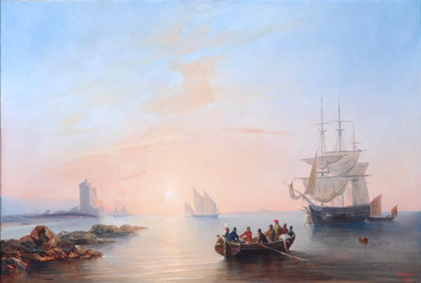 Expertise des œuvres de l'artiste et présentation de celui-ci, oeuvre "Lever de soleil sur la mer" de l'artiste "Ferdinand Victor Perrot"