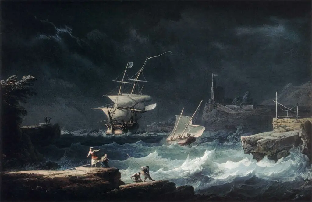 Expertise des œuvres de l'artiste et présentation de celui-ci, oeuvre "Coup de vent en mer[1], gouache, musée du Louvre, Paris“ de "Alexandre-Jean Noël" (1752-1843)