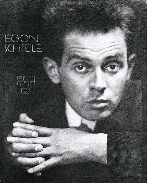 Expertise des œuvres de l'artiste et présentation de celui-ci, portrait photographique de l'artiste "Egon Schiele” (1914), cliché d'Anton Josef Trčka.