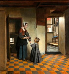 Expertise des œuvres de l'artiste "Pieter de Hooch" et présentation de celui-ci, oeuvre A Woman with a Child in a Pantry, vers 1658