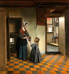 Expertise des œuvres de l'artiste "Pieter de Hooch" et présentation de celui-ci, oeuvre A Woman with a Child in a Pantry, vers 1658