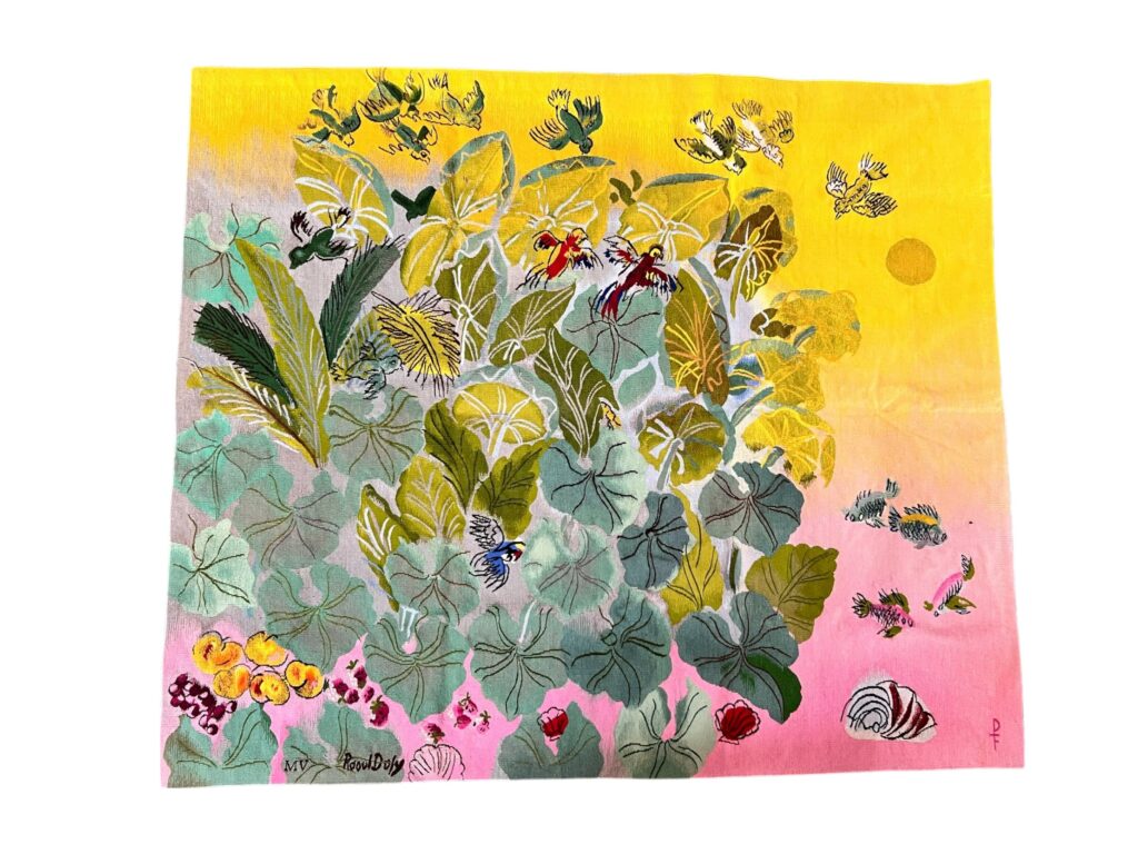 N1713-0076, expertise faite par Fabien Robaldo, Fleurs Tapisserie En bas à gauche sont tissées les initiale MV - Raoul DUFY et en bas à droite PF. Edition Pierre de Tartas. Porte un numéro tissé au dos 4/8 147 x 170 cm