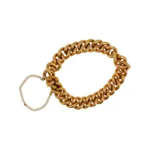 P2785_0001, Bracelet en or jaune 18K (750°/°°) à maille gourmette, fermoir à lame cliquet avec une chaînette de sécurité. Travail marocain. Poids net: 111,6 gr.