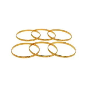 P2785_0002, Lot de six bracelets joncs en or jaune 18K (750°/°°) à motifs de volutes en frise. Travail marocain. Poids net: 129 gr. D: 75 mm Petits chocs. Expertise et estimation par Fabien Robaldo