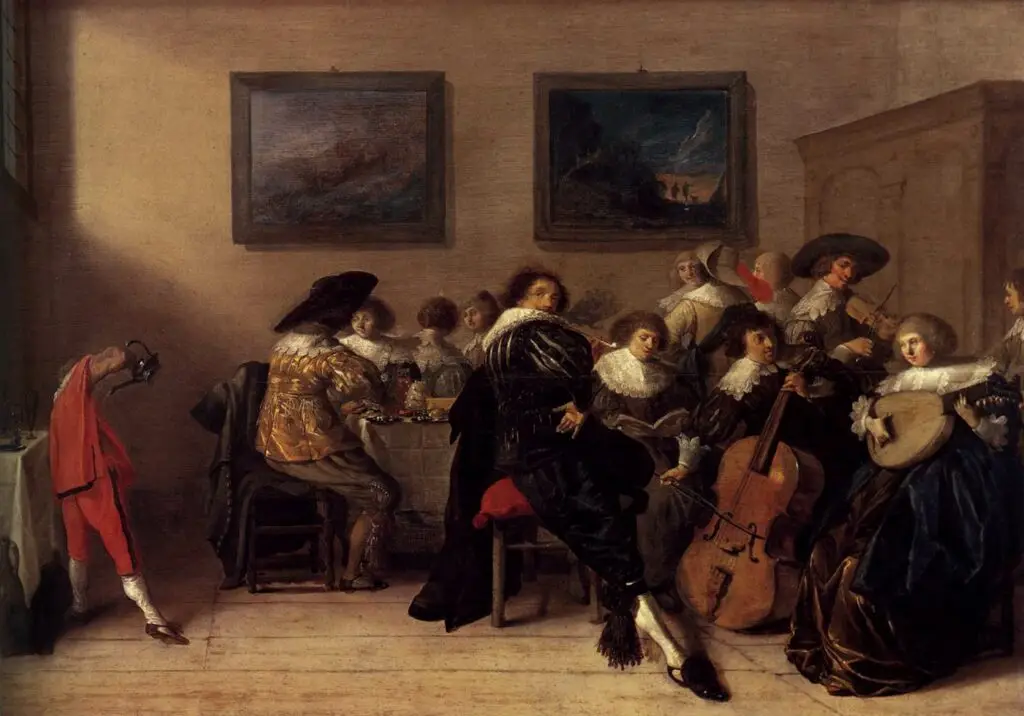 Expertise des œuvres de l'artiste "Anthonie Palamedesz"et présentation de celui-ci, oeuvre Merry company dining and making music , 1632