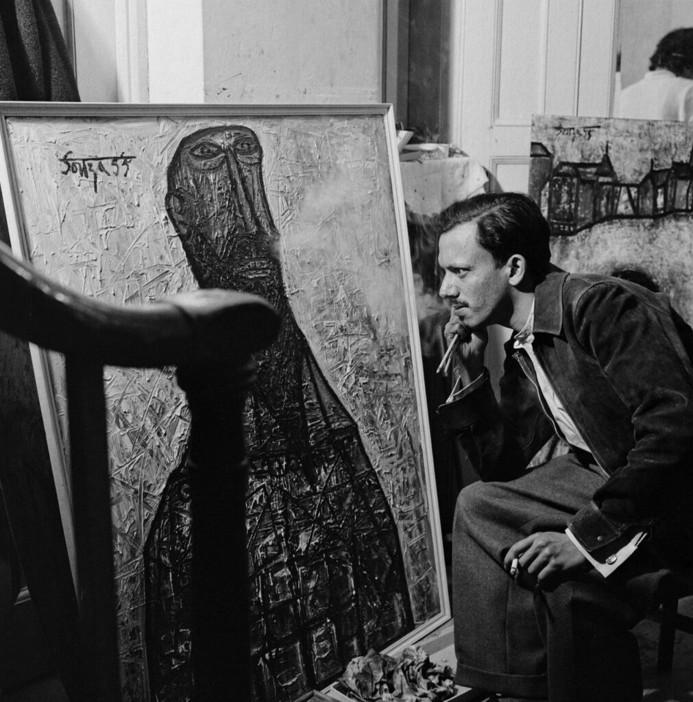 Expertise des œuvres de l'artiste et présentation de celui-ci, portrait photographique de l'artiste "Francis Newton Souza” à Londres, 1955