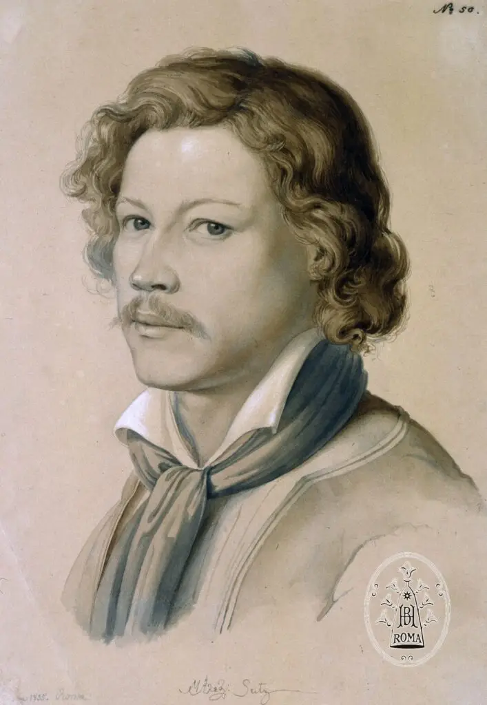 Expertise des œuvres de l'artiste et présentation de celui-ci, “Portrait de Alexander Maximilian Seitz à 24 ans, dessin de Johann Martin von Rohden, 1835. Bibliotheca Hertziana, Rome