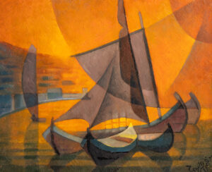 Louis Toffoli, Voiles, bateaux sous un ciel orangé