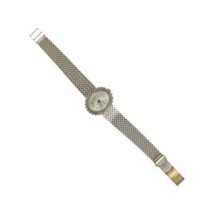 Montre bracelet, Montre bracelet en or gris 18k (750°/°°), cadran ovale index chiffres arabes, le cadran entouré de diamants, bracelet également en or gris. Poids brut : 48,8 gr