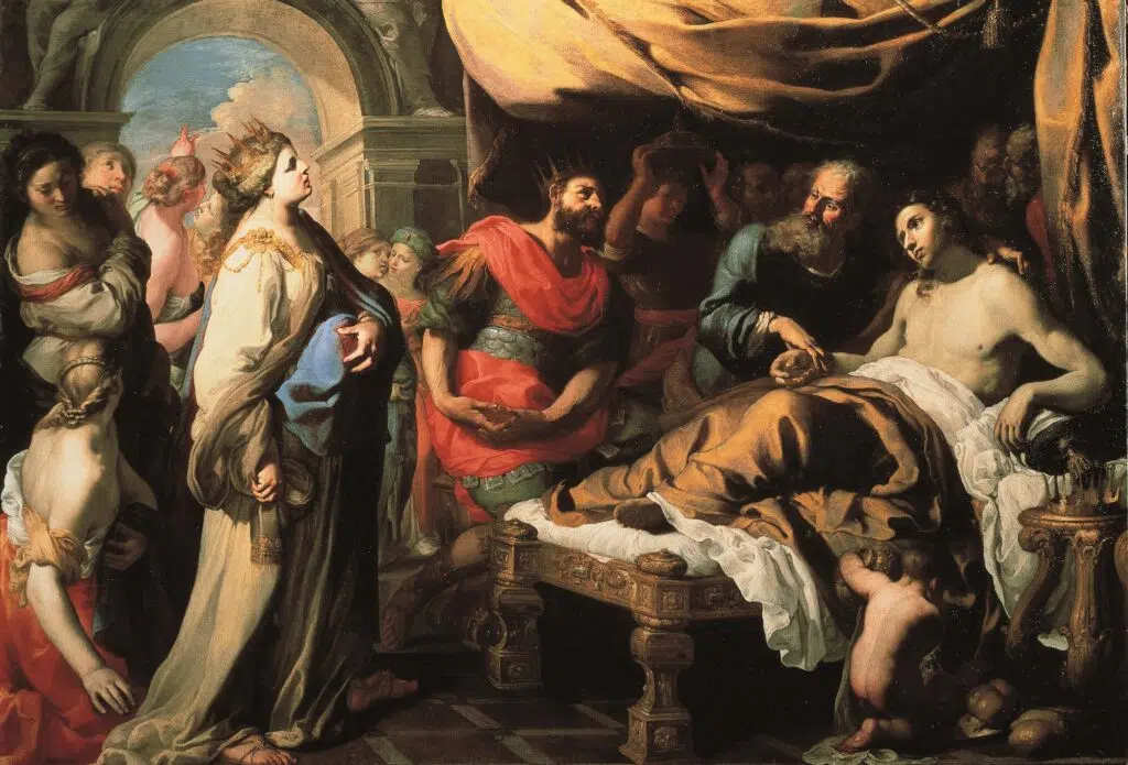 Expertise des œuvres de l'artiste "Bernardino Mei" et présentation de celui-ci, oeuvre "Antiochius et Stratonyce. Coll. Monte dei Paschi (Sienne), vers 1650"