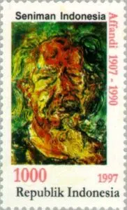 Timbre représentant un autoportrait d'Affandi