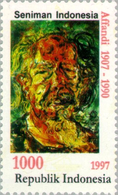 Timbre représentant un autoportrait d'Affandi