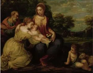 Expertise des œuvres de l'artiste "Andrea Meldolla Schiavone" et présentation de celui-ci, oeuvre "La Sainte Famille avec sainte Catherine , 1552, Vienne"