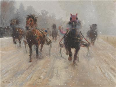 Expertise des œuvres de l'artiste "Louis-Ferdinand Malespina" et présentation de celui-ci, oeuvre "Trotting Race in the Snow"