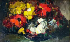 Bouquet de Zinnias, huile sur carton de Louis Pastour