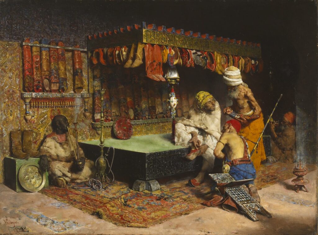 Expertise des œuvres de l'artiste "José Villegas y Cordero" et présentation de celui-ci, oeuvre "The Slipper Merchant in Morocco, 1872"