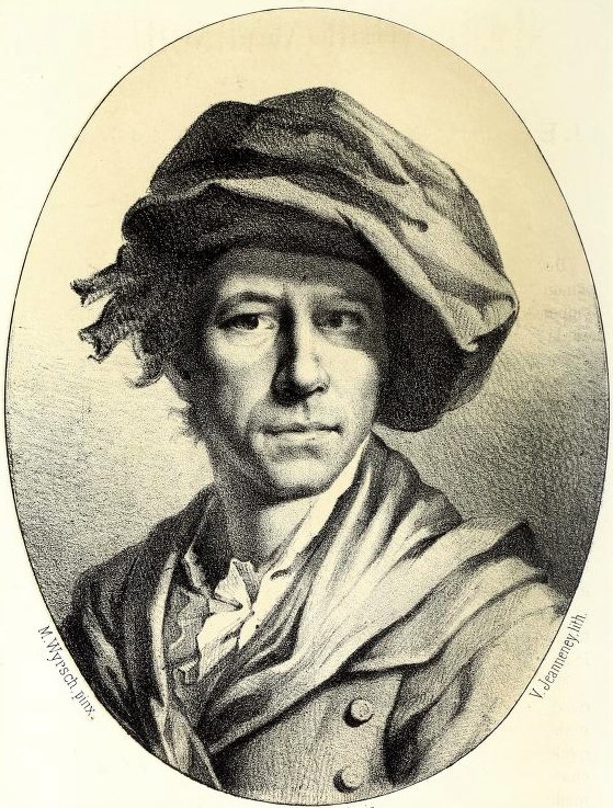 Expertise des œuvres de l'artiste et présentation de celui-ci, portrait de l'artiste " Johann Melchior Wyrsch", Melchior Wyrsch, lithographie de Victor François Jeanneney (1832-1885) d'après l'autoportrait de Melchior Wyrsch se trouvant au musée des beaux-arts et d'archéologie de Besançon.