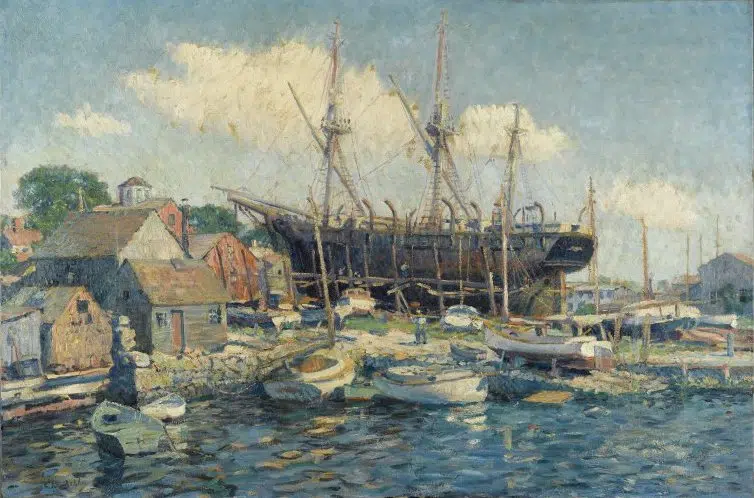 Expertise des œuvres de l'artiste "Ashley Clifford Warren" et présentation de celui-ci, oeuvre "Un baleinier en cale sèche à Fairhaven, Massachusetts, États-Unis (ca. 1916) par C. W. Ashley"