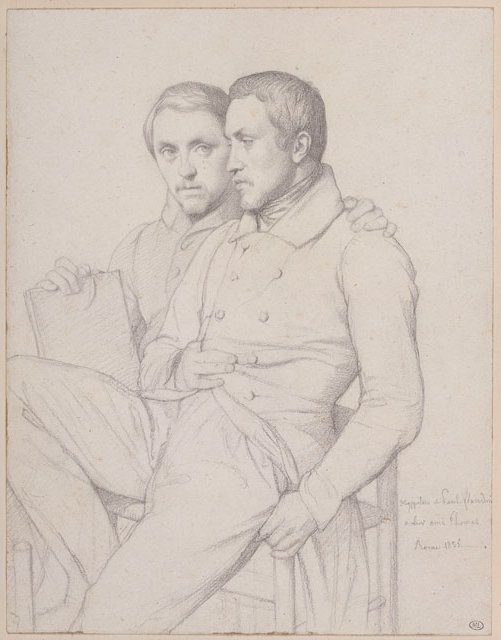 Au second plan Paul est dessiné par Hippolyte Flandrin qui est lui-même au premier plan dessiné par Paul, Double autoportrait d'Hippolyte et Paul Flandrin (1835), Paris, musée du Louvre. Expertise et estimation par le cabinet Robaldo.