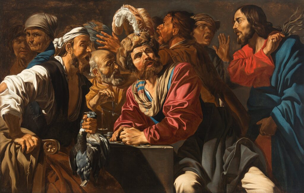 Expertise des œuvres de l'artiste "Matthias Stom" et présentation de celui-ci, oeuvre "Le Christ chassant les changeurse monnaie du temple"