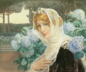 Expertise des œuvres de l'artiste "Élisabeth Sonrel" et présentation de celui-ci, oeuvre "Jeune femme aux hortensias"