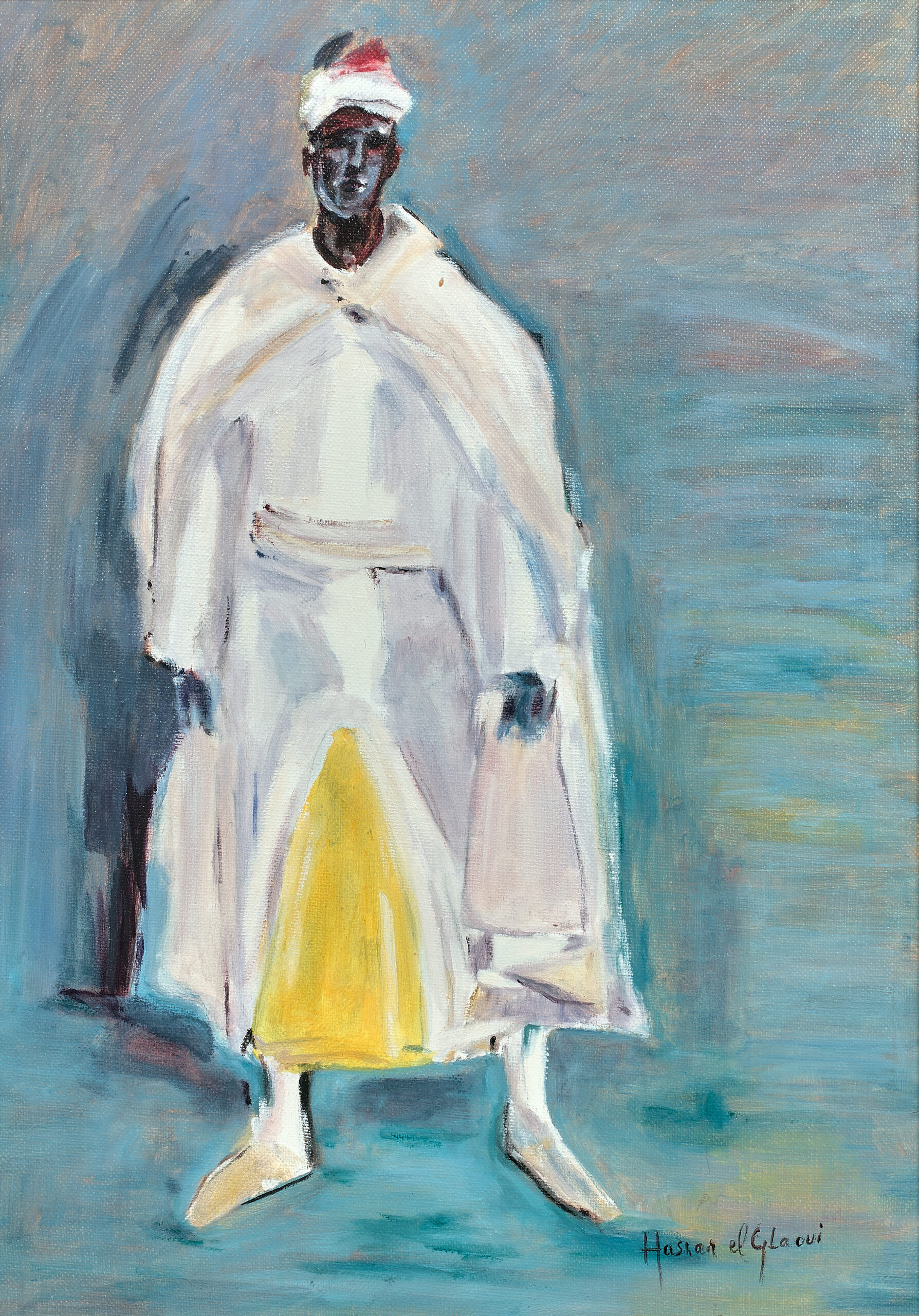 Hassan El GLAOUI (Marrakech 1924- Rabat 2018) - Le Mokhazni, circa 1990 - Description : Huile sur toile d'origine - 46 x 33 cm - Signé en bas à droite Hassan El Glaoui - Adjugé 7 600 € en 2021