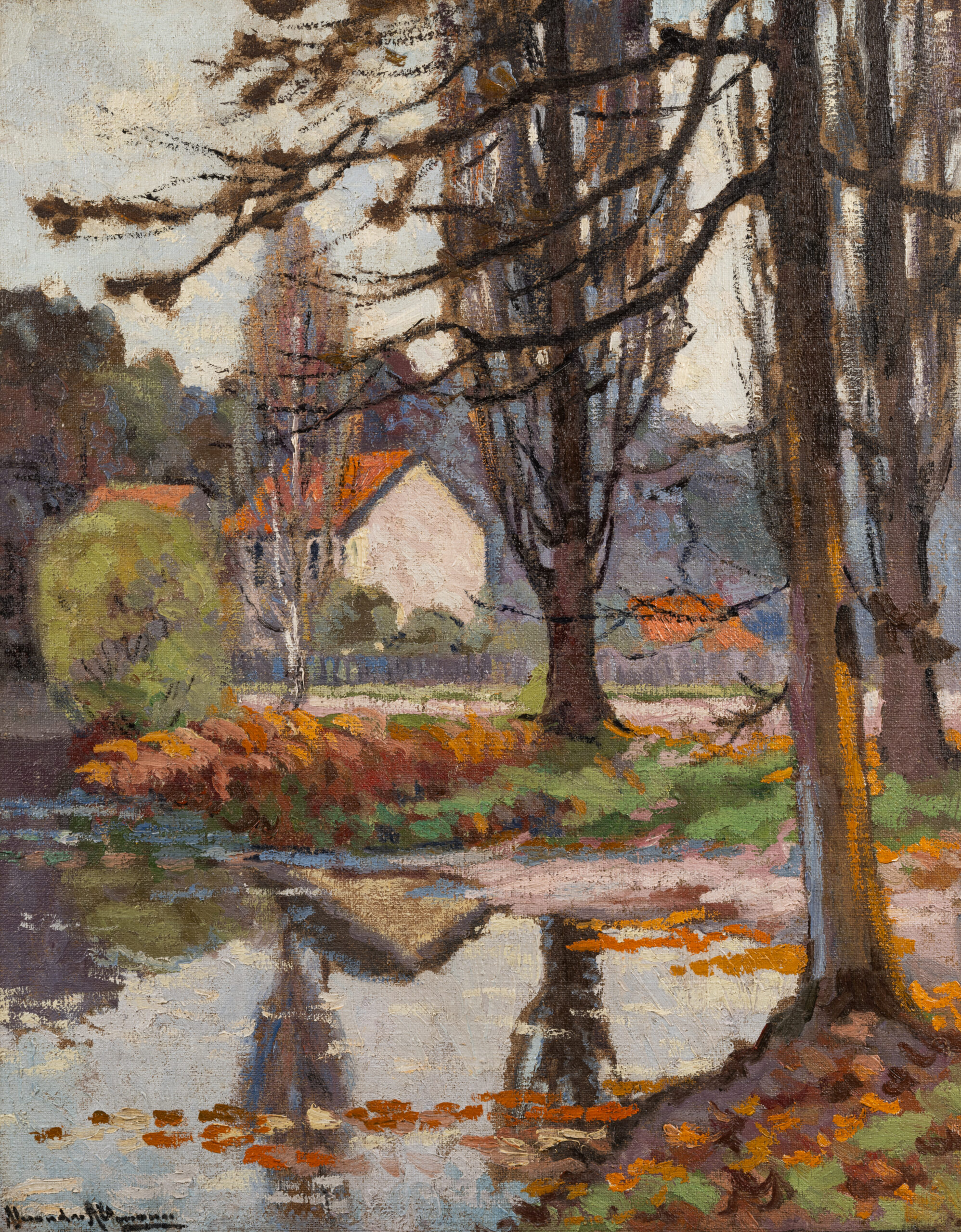 Alexandre ALTMANN (Sobolewska 1885 - Nemours 1950) - Maison au bord de la rivière - Description : Huile sur toile rentoilée 92 x 73 cm Signé en bas à gauche "Alexandre Altmann" Provenance : Collection particulière, France - Adjugé 5 500 €