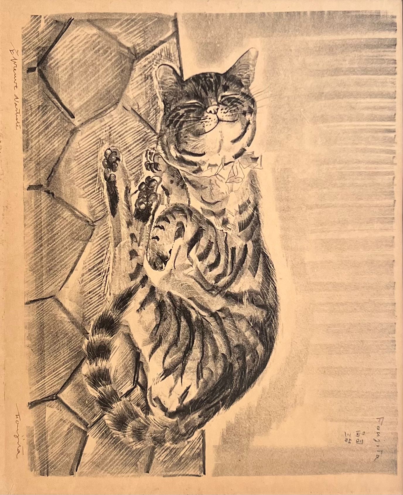 Q0927_0004 - Léonard Tsuguharu Foujita (1886-1968) - Chat allongé, 1926 - -Description : Lithographie sur japon Signée et justifiée "épreuve d'artiste" à l'encre D'une édition à 50 ex. numérotés et quelques ép. d'artiste Éditions Artistiques Apollo, Paris 26,3 x 32,2 cm (à vue) - encadrée ExpoBiblio : Buisson 26.86 - Adjugé 3 800 €