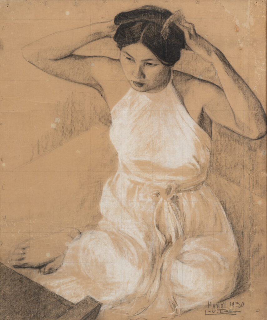 Ⓟ Le Van De (1906-1966), Fusain et crayon sur papier, signé et daté 1930, localisé Hanoi en bas à droite, encadré sous verre, 64 x 53,5 cm, Adjugé 56 000 €