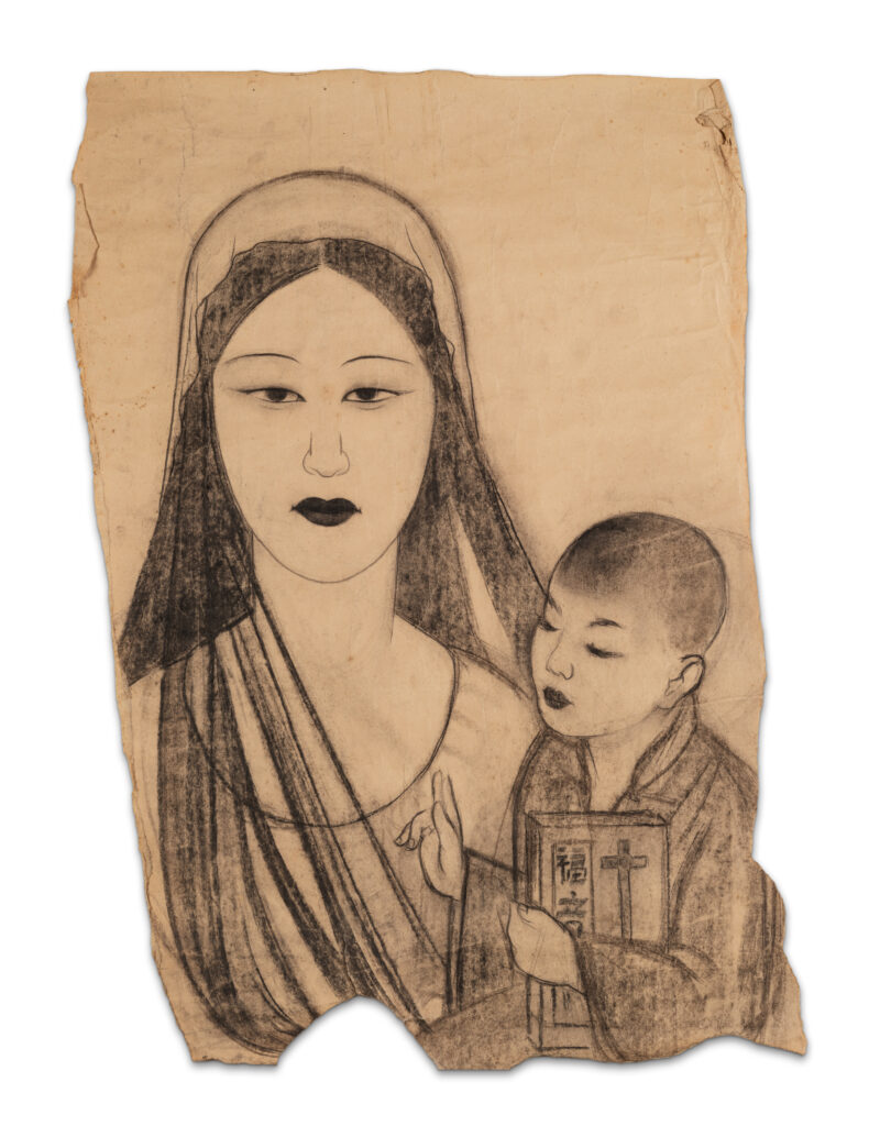 Ⓟ Le Van De (1906-1966), Ensemble de quatre portraits de femmes, l’un comprenant au dos une étude de main Fusain sur papier Non signés 50 x 36 cm et inférieur, adjugé 7 000 €