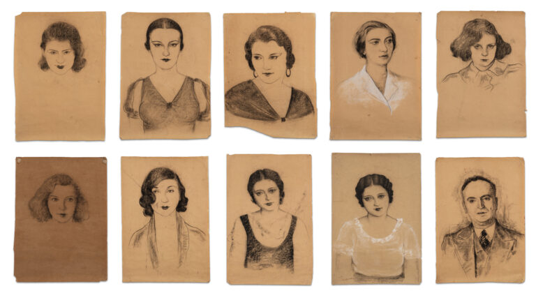Ⓟ Le Van De (1906-1966), Ensemble de dix fusains et crayons sur papier représentant neuf portraits de femmes et un portrait d’homme Non signés Entre 48 x 31 cm et 59,5 x 39,5 cm, adjugé 27 000 €
